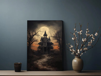Haunted House Halloween Art Print Poster