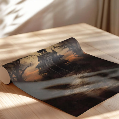 Haunted House Halloween Art Print Poster