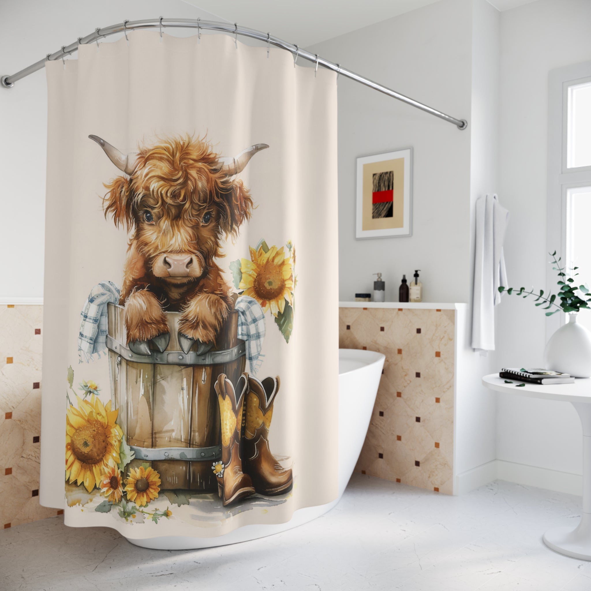 Highland Cow Art Shower Curtain • Highland Cow Shower Curtain • Highland Cow Painting good Shower Curtain • Highland Cow Bath Curtain