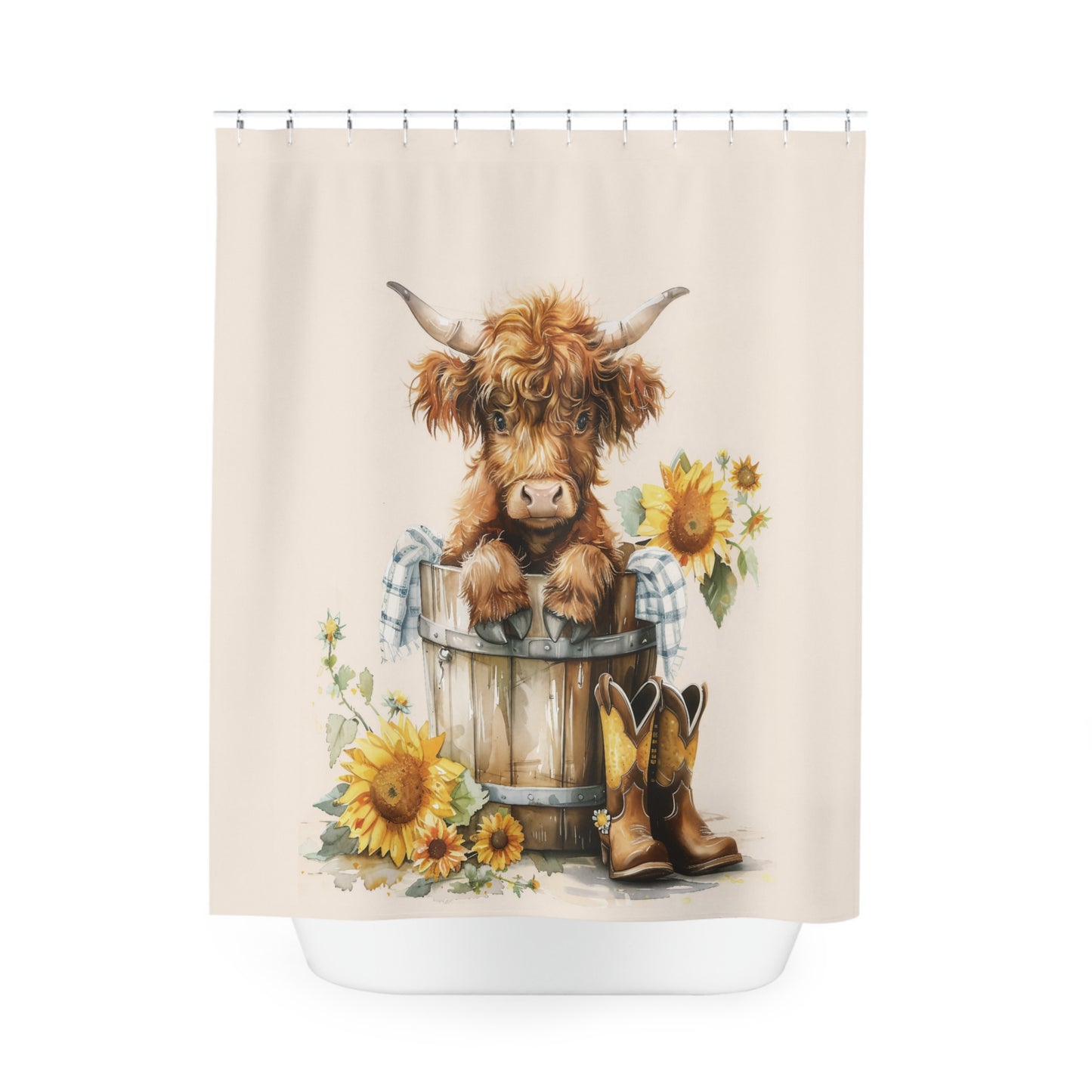 Sunflowers Highland Baby Cow Shower Curtain Farmhouse Bathroom Decor