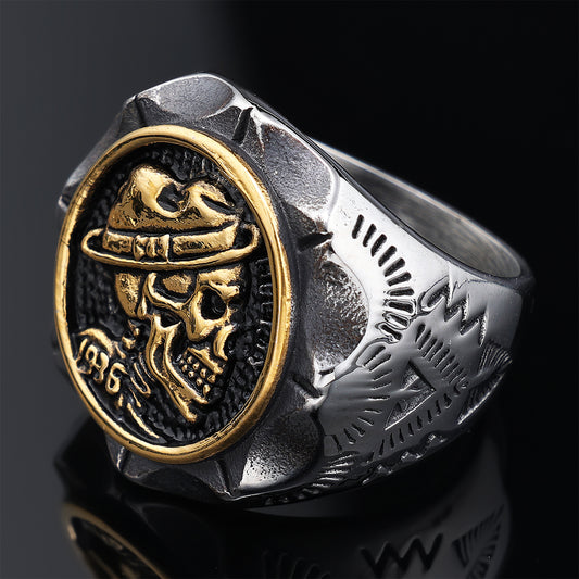 Hobo Nickel Brave Skull Ring, Vintage Pirate Signet Men's Ring