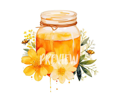 Watercolor Honey Jar Clipart