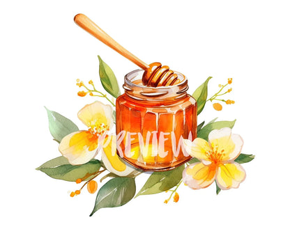 Watercolor Honey Jar Clipart