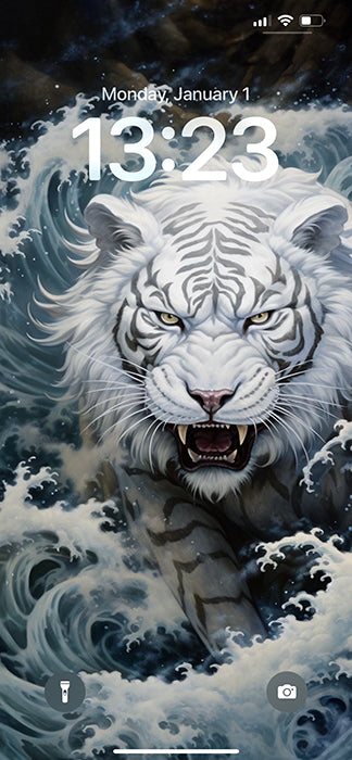 White Tiger Big Waves Wallpaper