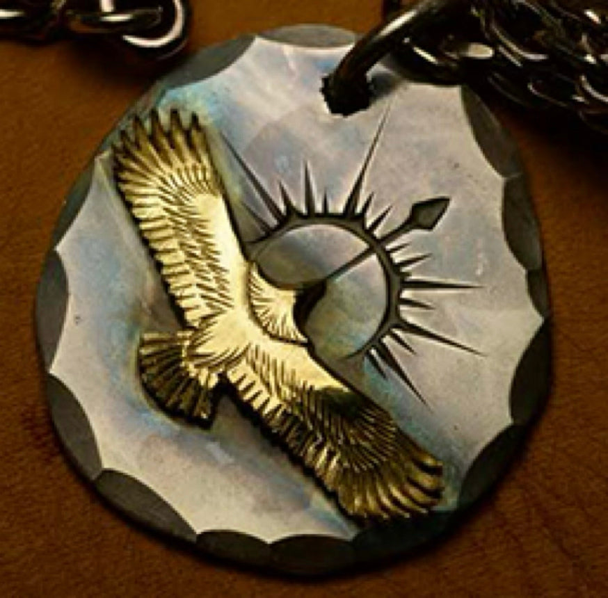 Silver Eagle Rising Sun Medallion Pendant