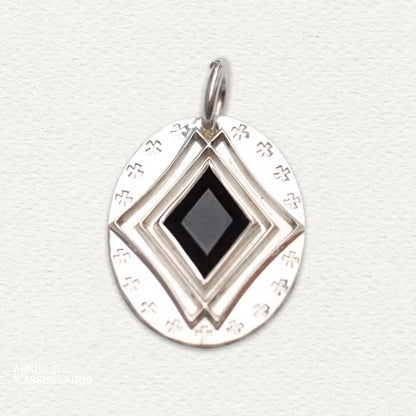 Gothic Pendant, Geometric Minimalist Pendant, Onyx Rhombus Pendant, Medieval Jewelry, Lucky Jewelry Gift for Him, Gift for Her, Couples Gift