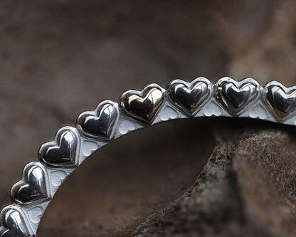Silver Hearts Cuff Bracelet 18K Gold Accent Heart Bangle Bracelet