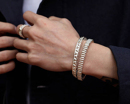 Silver Hearts Cuff Bracelet 18K Gold Accent Heart Bangle Bracelet