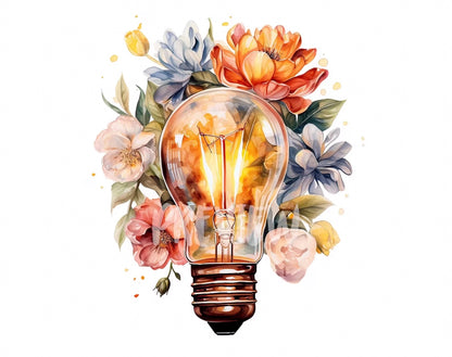 Watercolor Floral Lightbulb Clipart