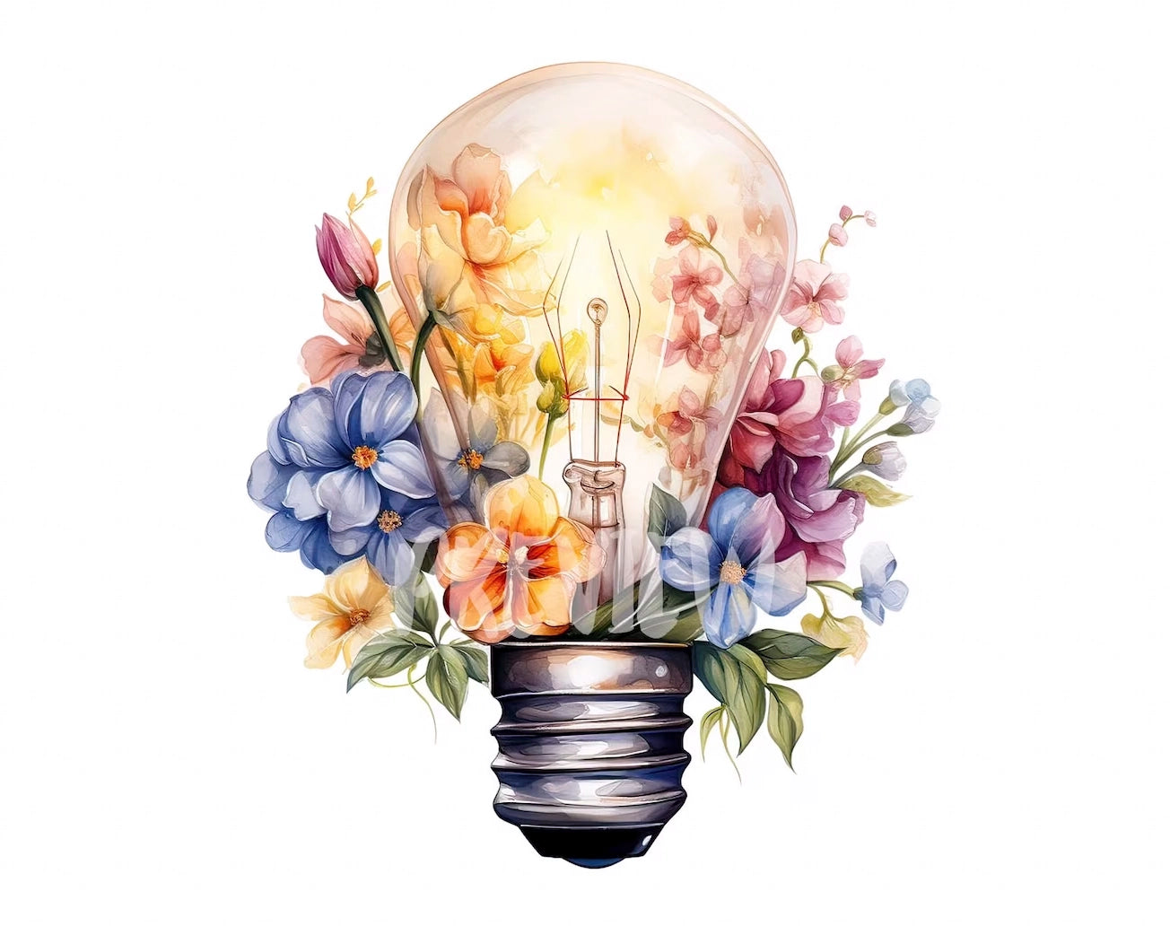 Watercolor Floral Lightbulb Clipart