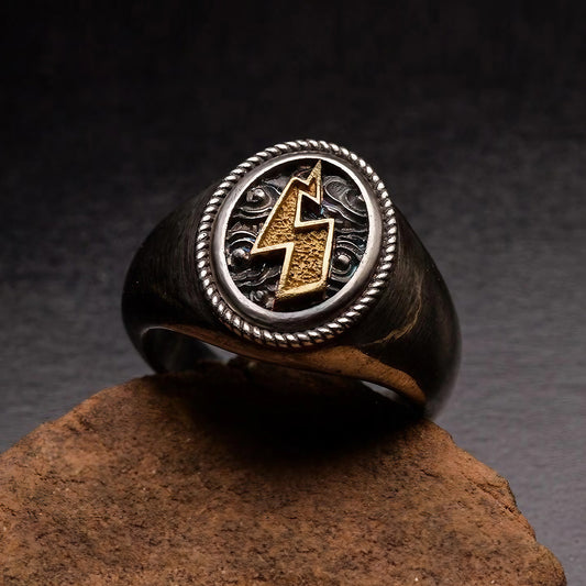 Gold and Silver Thunder Lightning Bolt Signet Ring