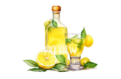 Watercolor Limoncello Clipart PNG