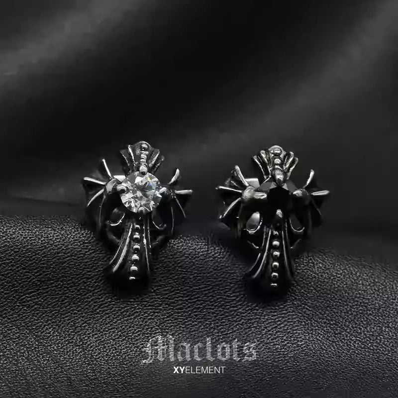 Gothic Cross CZ Stud Earring | Stainless Steel