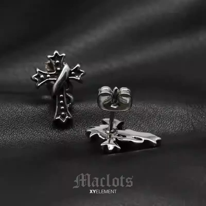 Gothic Maltese Cross Stud Earrings | Stainless Steel