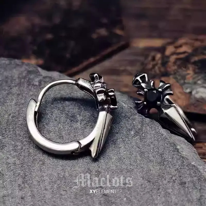 Gothic Cross Huggie Earrings | Stainless Steel