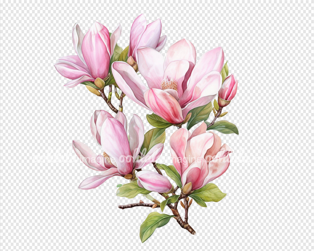 Watercolor Pink Magnolia Clipart