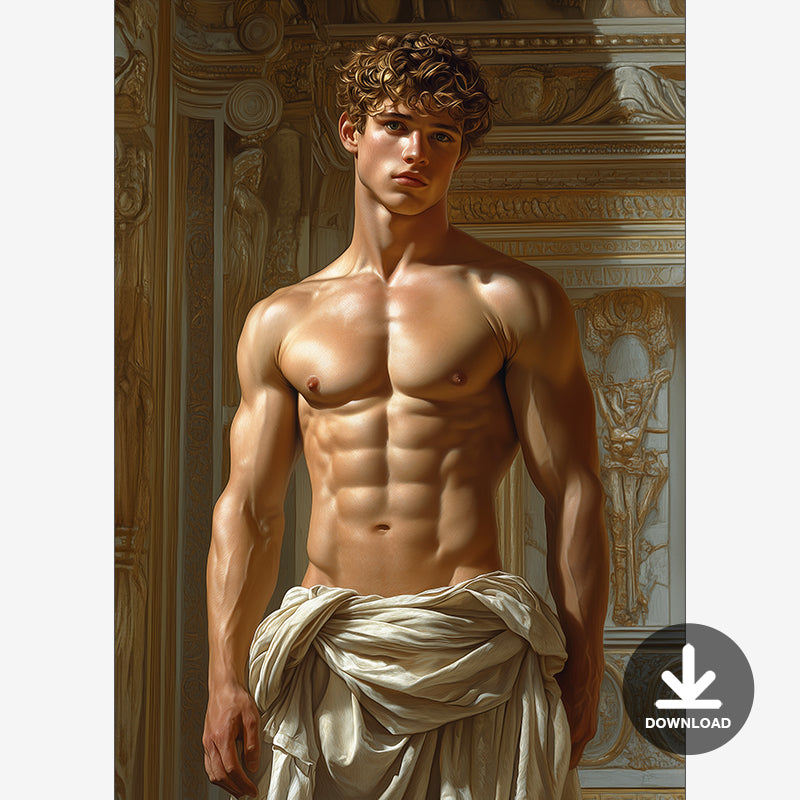 Gilded Male Goddess Illustration, Male Portrait | Digital Download