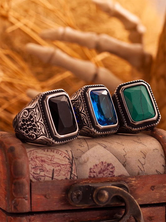 Medieval Signet Ring with Gemstone, 316L Stainless Steel Regal Turkish Inspired