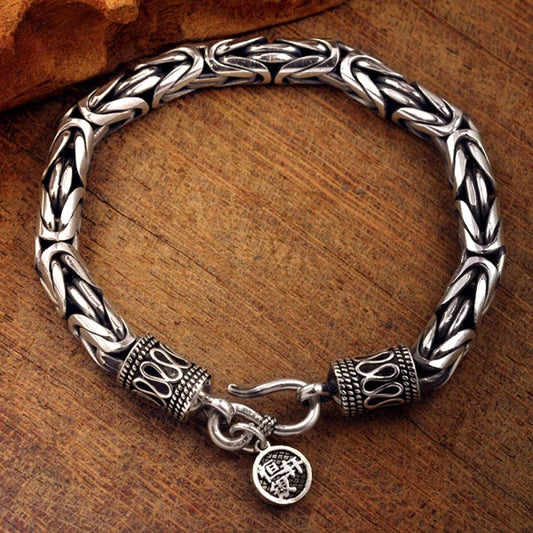 Men's 990 Fine Silver Byzantine Chain Bracelet