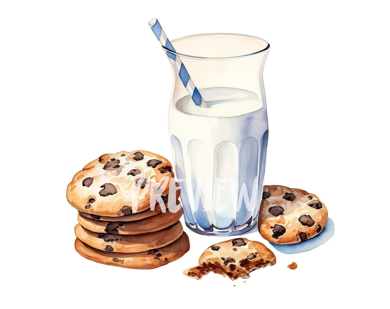 Watercolor Milk and Cookies Clipart