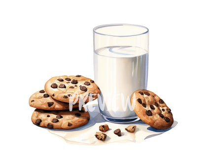 Watercolor Milk and Cookies Clipart