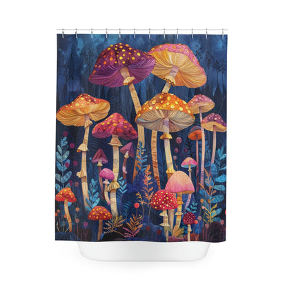 Mushrooms Patchwork Denim Quilt Art Print Shower Curtain Bathroom Decor