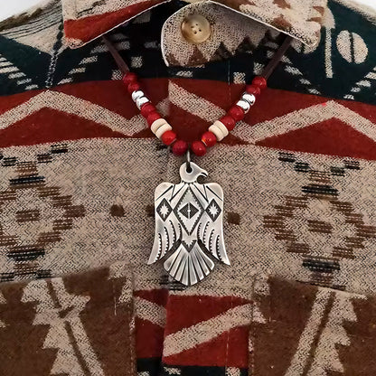 Navajo Silver Thunderbird Pendant Leather Cord Necklace