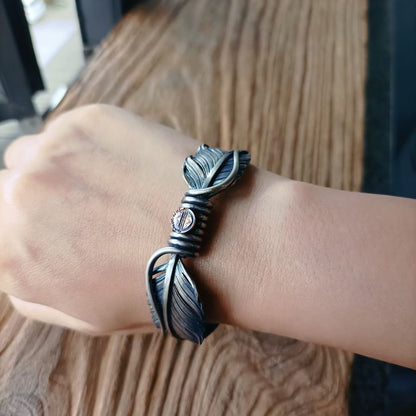 Navajo Feather Cuff Bracelet 18K Gold Emblem Silver Feather Handschwingen Cuff