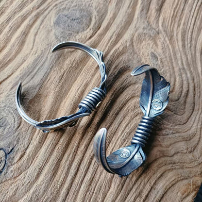 Navajo Feather Cuff Bracelet 18K Gold Emblem Silver Feather Handschwingen Cuff