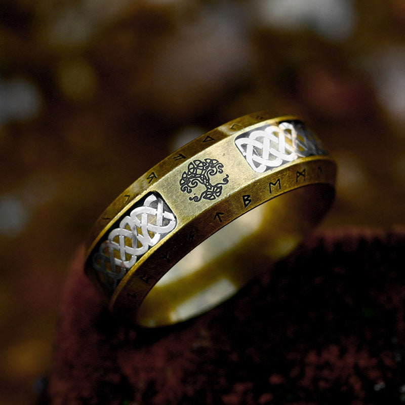 Viking Ring Seashell Band with Tree of Life Yggdrasil Ring Norse Mythology Jewelry