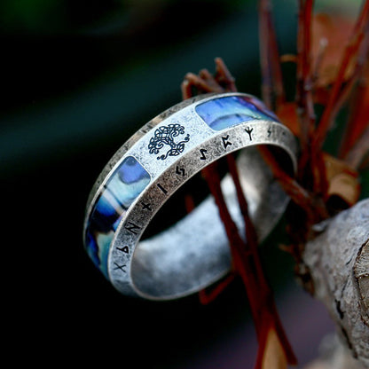 Viking Ring Seashell Band with Tree of Life Yggdrasil Ring Norse Mythology Jewelry