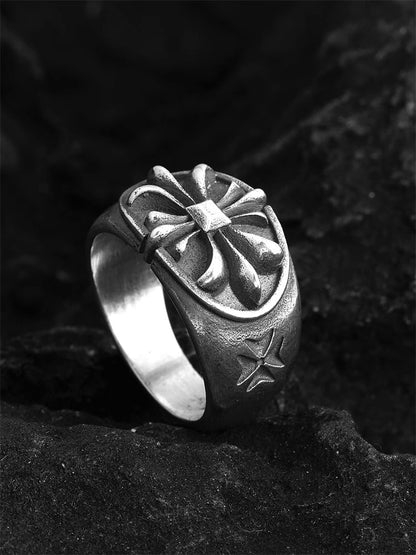 Floral Cross Gothic Biker Ring