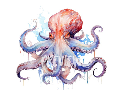 Octopus Watercolor Clipart