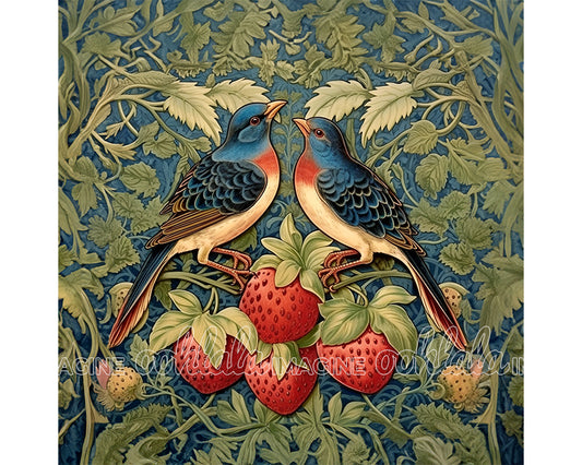 Birds and Strawberries Digital Art Download