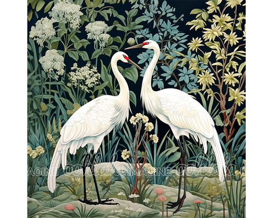 Cranes Couple in Garden Digital Art Download