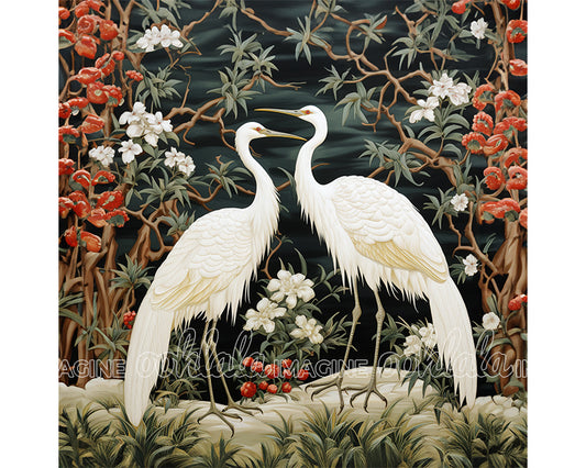 Crane Couple in Forest Digital Art Download