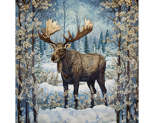 Moose Winter Forest Digital Art Download
