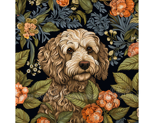 Puppy Floral Digital Art Download