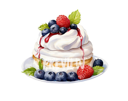 Watercolor Pavlova Cake Clipart