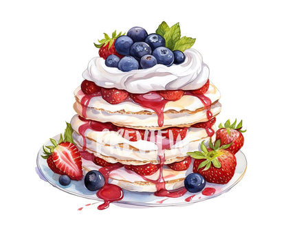 Watercolor Pavlova Cake Clipart