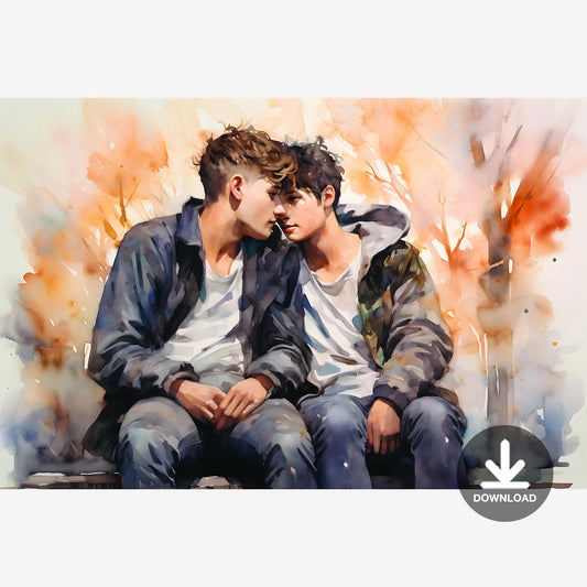 Gay Romance Boys Love Watercolor Art | Digital Download