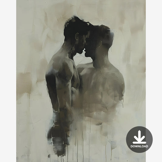 Kiss Abstract Painting, Men in Love, Gay Art | Digital Download