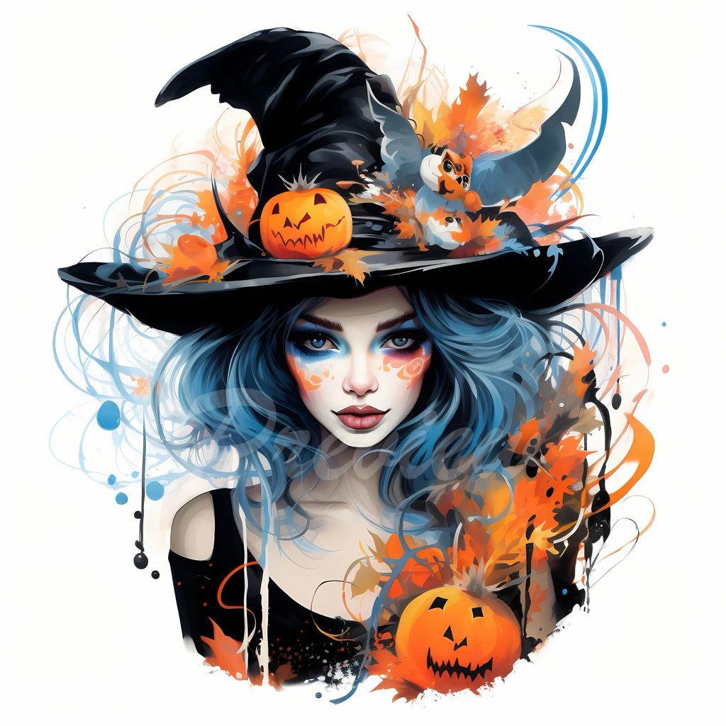 Cute Witch Watercolor Halloween Clipart Download