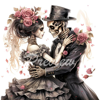 Zombie Cyborg Groom and Bride Watercolor Clipart Download