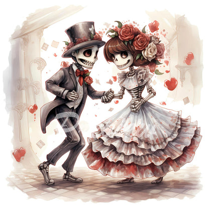 Spooky Groom and Bride Watercolor Digital Download