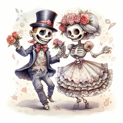 Spooky Groom and Bride Watercolor Digital Download