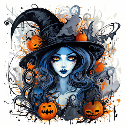 Cute Witch Watercolor Halloween Clipart Download