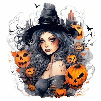 Cute Witch Watercolor Halloween Clipart Download