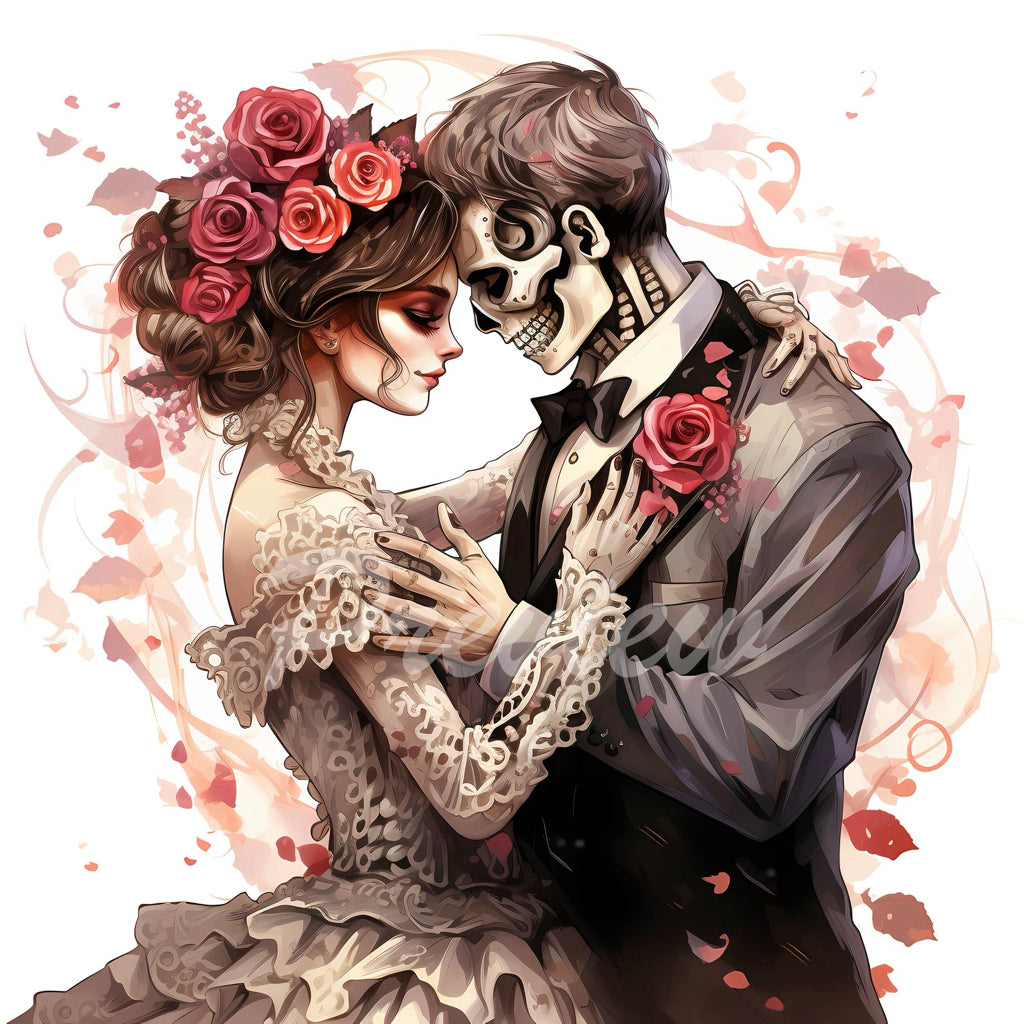 Zombie Cyborg Groom and Bride Watercolor Clipart Download