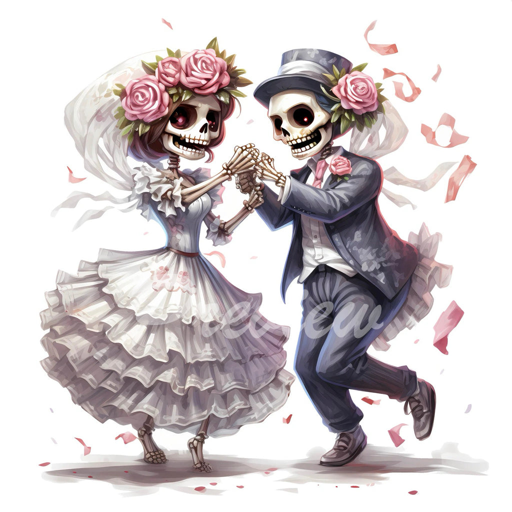 Spooky Groom and Bride Watercolor Digital Download